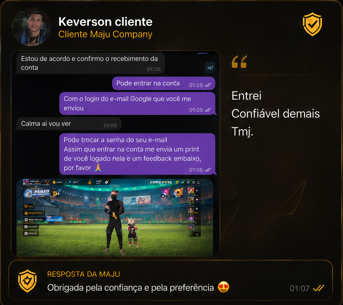 Avaliação real de cliente da Maju Company
